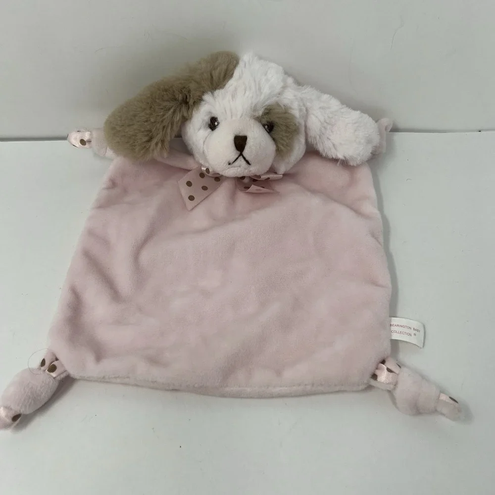 Bearington Baby Puppy Dog Lovey Pink Plush Brown Polka Dots EUC